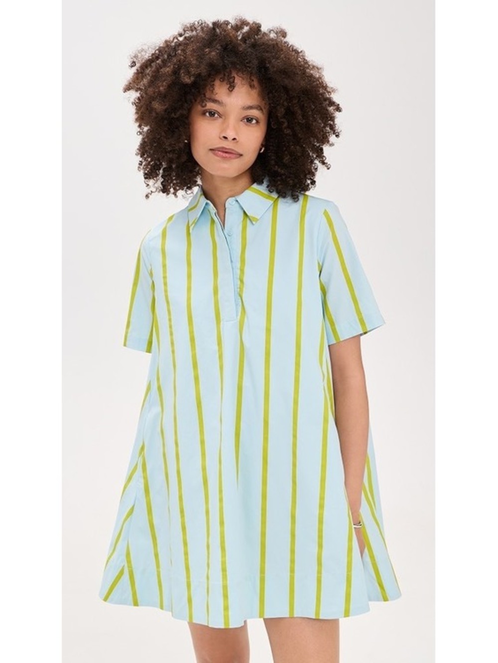 English Factory Striped Kaftan Mini Dress, Icy Blue/Sage, Size XS